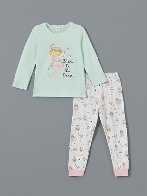 Lc Waikiki Yeni Sezon Bisiklet Yaka Baskili Kiz Cocuk Pijama Takimi - S54446Z1