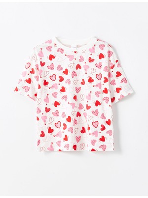 Lc Waikiki Yeni Sezon Bisiklet Yaka Kalp Baskili Kiz Cocuk Pijama Ust - S56866Z4