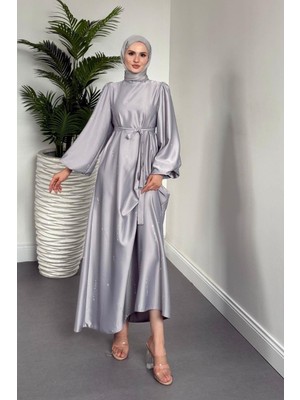 Kaitlyn Taşlı Abiye Gri