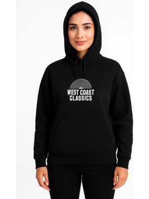 Üç Iplik Kapüşonlu Ön ve Arka Baskılı Sweatshirt Hoodie - Siyah
