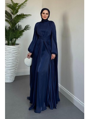 Candy Pelerinli Drapeli Jan Jan Abiye Lacivert