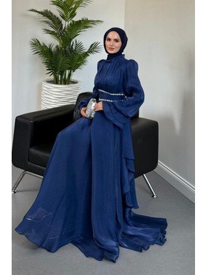 Zarina Beli Taşlı Jan Jan  Abiye Lacivert