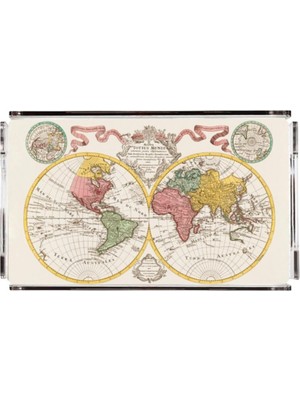 Modern Dünya Haritası Pleksi Tepsi - PT2117 - 40X24CM