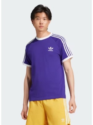 Adidas IZ2369 Mor Üstü Beyaz Çizgili 3  Stripes Tshirt