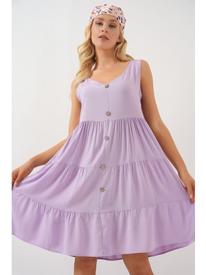 Hiccup Kadın BDART Düğme Detaylı V-Yaka Kolsuz Mini Elbise Lila Mor