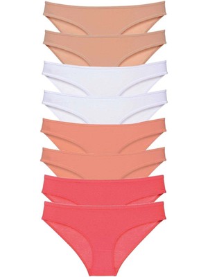 8 Adet Süper Eko Set Likralı Kadın Slip Külot Ten Beyaz Pudra Fuşya