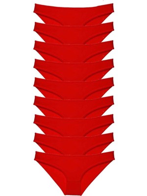 9 Adet Süper Eko Set Likralı Kadın Slip Külot Kırmızı