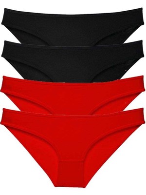 4 Adet Süper Eko Set Likralı Kadın Slip Külot Siyah Kırmızı