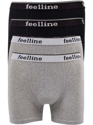 4 Adet Feelline Siyah ve Gri Pamuklu Doğal Likralı Erkek Boxer