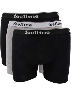 3 Adet Feelline Siyah ve Gri Pamuklu Doğal Likralı Erkek Boxer
