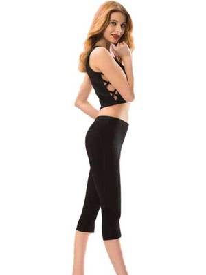 Kota Kadın Kapri Sporcu Likralı Düz Tayt Siyah 4005