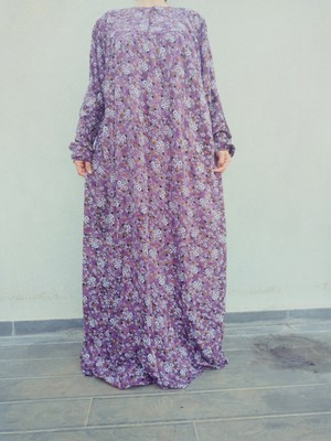 Robadan Uzun Kollu %100 Viskon Basma Çiçekli Anne Elbise, Namaz Elbisesi