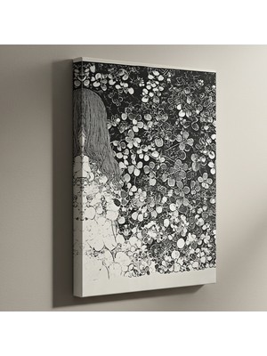 Mono Krom Kadın ve Çiçekler Soyut Sanat Tablosu