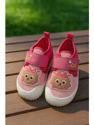 Kedi Baskılı Kız Çocuk Panduf Pembe