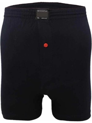 Düğmeli Pamuklu Erkek Penye Boxer Büyük Beden Lacivert - 1278A