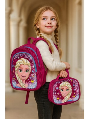 Elsa Desenli Kız Çocuk Çanta Beslenme Çantası Takım