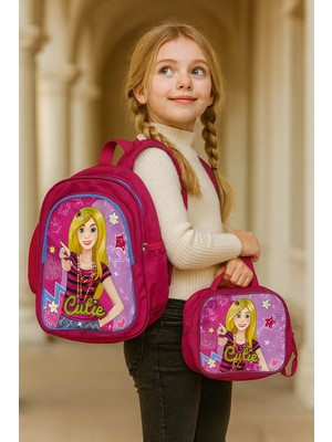 Cutie Desenli Kız Çocuk Okul Çantası ve Beslenme Çantası Takım