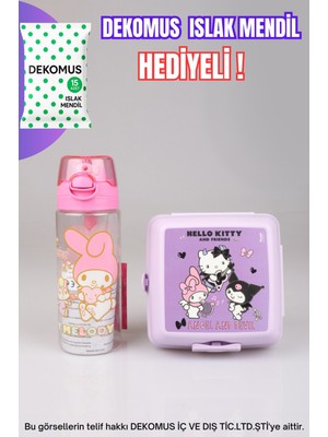DEKOMUS İLE YENİ SEZON LİSANSLI MY MELODY&BEST FRIENDS HELLO KITTY,KUROMI 500 ML MATARA VE 2 KATLI BESLENME KUTUSU /LUNCH BOX SETİ "ISLAK MENDİL HEDİYELİ"