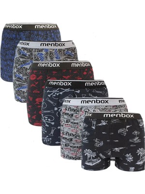 6 Adet Likralı Erkek Boxer Karışık Desenli Pamuklu