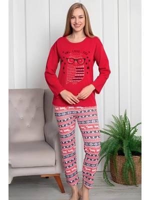 Pamuklu Desenli 2 Iplik Şardonlu Kalın Uzun Kollu Pijama Takımı