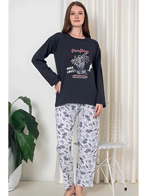 Farya Home Pamuklu Desenli 2 Iplik Şardonlu Kalın Uzun Kollu Pijama Takımı