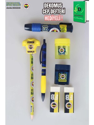 "DEKOMUS CEP DEFTERİ HEDİYELİ"  LİSANSLI FENERBAHÇE KIRTASİYE SETİ SİLGİ TEPELİ KURŞUN KALEM,VERSATİL UÇLU KALEM,2 ADET SİLGİ