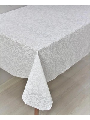 Pvc Muşamba Dantel Görünümlü Kaymaz Sıvı Geçirmez Deliksiz Mutfak Masa Örtüsü Çiçek Motifli