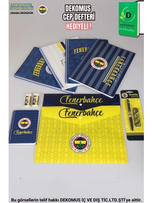 "DEKOMUS CEP DEFTERİ HEDİYELİ" LİSANSLI FENERBAHÇE A4 2 ADET KARELİ,2 ADET ÇİZGİLİ DEFTER,2 ADET ÇITÇIT DOSYA,2 ADET SİLGİ,BLOKNOT,UÇLU KALEM VE UÇ SETİ