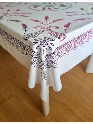 Etnik Desenli Kare Sofra Bezi Piknik Örtüsü Masa Örtüsü Hitit Desen Başak Desen (150X150)