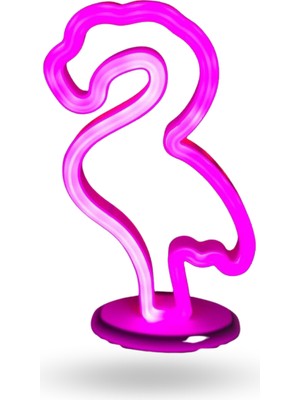 Büro Ev Ofis Hediyesi Için USB Pilli Neon Işıklı Flamingo Yazılı Masaüstü Gece Lambası