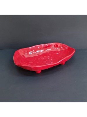 2 Adet Melamin Ayaklı Kayık Tabak – Salata ve Sunum Tabağı 30X19X6 cm Kırmızı