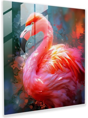 Popcas Flamingo Rüyaları Cam Tablo - Flamingo Modern Sanat Duvar Dekorasyonu Stilize Dijital Tablo