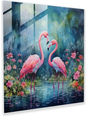 Popcas Sevimli Flamingo Cam Tablo - Flamingo Cam Tablo Sevimli Duvar Dekorasyonu