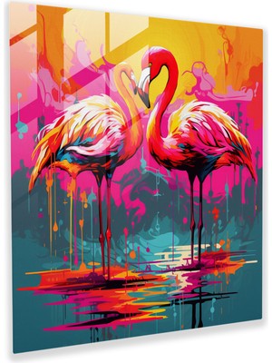Popcas Pop Art Flamingo Cam Tablo - Flamingo Flamingo Gösterişli Modern Sanat
