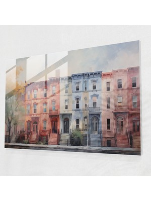 Popcas Harlem Duvar Dekorasyonu - Harlem Kahverengi Taş Evler Ev Dekorasyonu Cam Sanatı