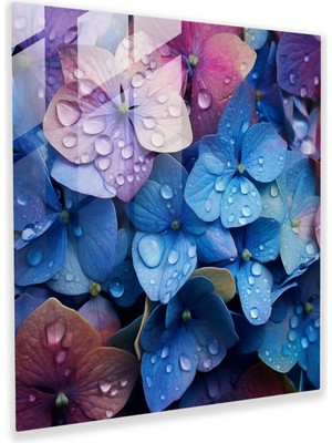Popcas Canlı Renkli Hortensia Cam Tablo - Hortensia Ev Dekorasyonu Cam Tablo Canlı Tonlar