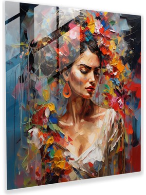 Popcas Frida Kahlo Cam Tablo - Duvar Dekorasyonu Soyut Dışavurumcu Tablo