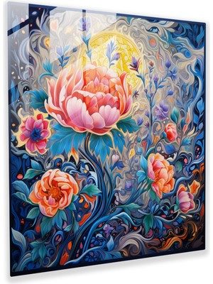 Popcas Kutsal Kur'an Cam Tablo - Çiçek Açan Çiçek Kompozisyonu - Kutsal Kur'an Cam Duvar Sanatı Çiçek Açan Çiçekler