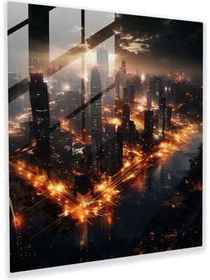 Popcas Goodfellas Cam Tablo - Fotoğraf Gerçekliğinde Şehir Manzarası - Goodfellas Şehir Manzarası Cam Sanatı