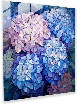 Popcas Hortensia Mozaik Cam Tablo - Pikselleştirilmiş Kompozisyon Cam Duvar Sanatı