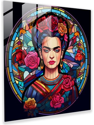 Popcas Frida Kahlo Cam Tablosu - Ev Dekorasyonu Canlı Renkler Cam Sanat Eseri