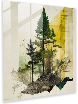 Popcas Soyut Çam Ağacı Koleksiyonu Cam Tablo - Yeşil Çam Soyut Unsurlar Koleksiyon Sanatı Modern Sanat