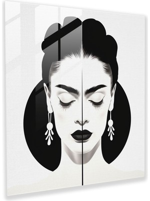 Popcas Minimalist Frida Kahlo Cam Tablo - Ikonik Siyah Beyaz Tasarım