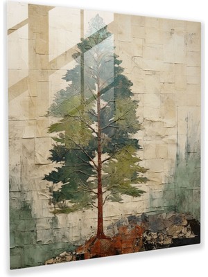 Popcas Karışık Medya Yeşil Çam Cam Tablo - Yeşil Çam Duvar Dekorasyonu Cam Sanat Modern Sanat