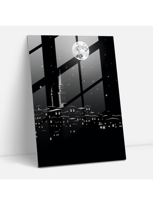 Popcas Galata Kulesi Ev Dekorasyonu - Galata Kulesi Cam Sanatı Duvar Dekorasyonu Yıldızlı Gece Gökyüzü