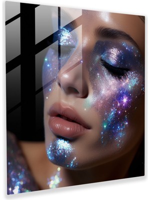 Popcas Parıldayan Galaksi Cam Tablo Sanatı - Parıltı Göksel Harikalar Evren Holografik