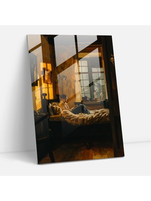 Popcas Johannes Vermeer Cam Tablo - Yatak Odası Çifti Cam Tablosu - Cam Sanatı Duvar Dekorasyonu