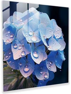 Popcas Hortensia Çiçeği Cam Tablo - Hortensia Ev Dekorasyonu Narin Yapraklar Dijital Illüstrasyon