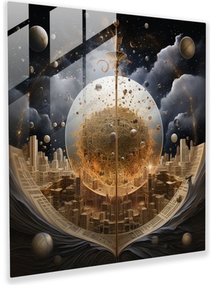 Popcas Göksel Kuranik Füzyon Cam Tablo - Kutsal Kuran Dünyevi Unsurlar Ev Dekorasyonu Gerçeküstü Temsil