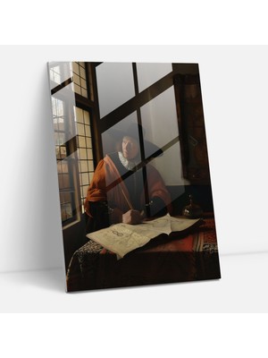 Popcas Masa Üzerinde Adam ve Kadın Cam Dekorasyonu - Johannes Vermeer Ev Dekorasyonu Duvar Dekorasyonu Cam Sanatı